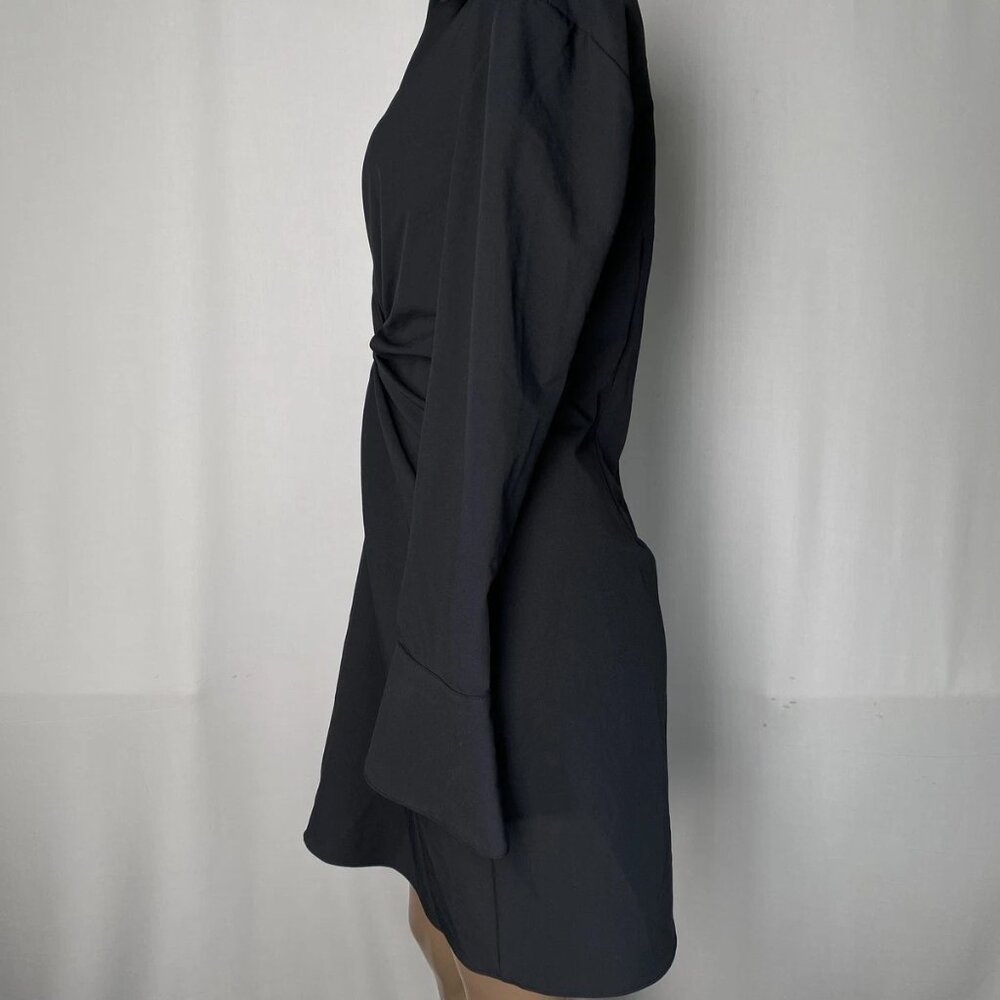 NEW CINQ à SEPT Women’s McKenna Mini Dress Black Size 6 Front Twist Long Sleeve - Picture 8 of 10